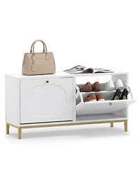 Costway Shoe Storage Bench, Narrow Entryway Bench with 2 Flip Drawers and Adjustable Shelves