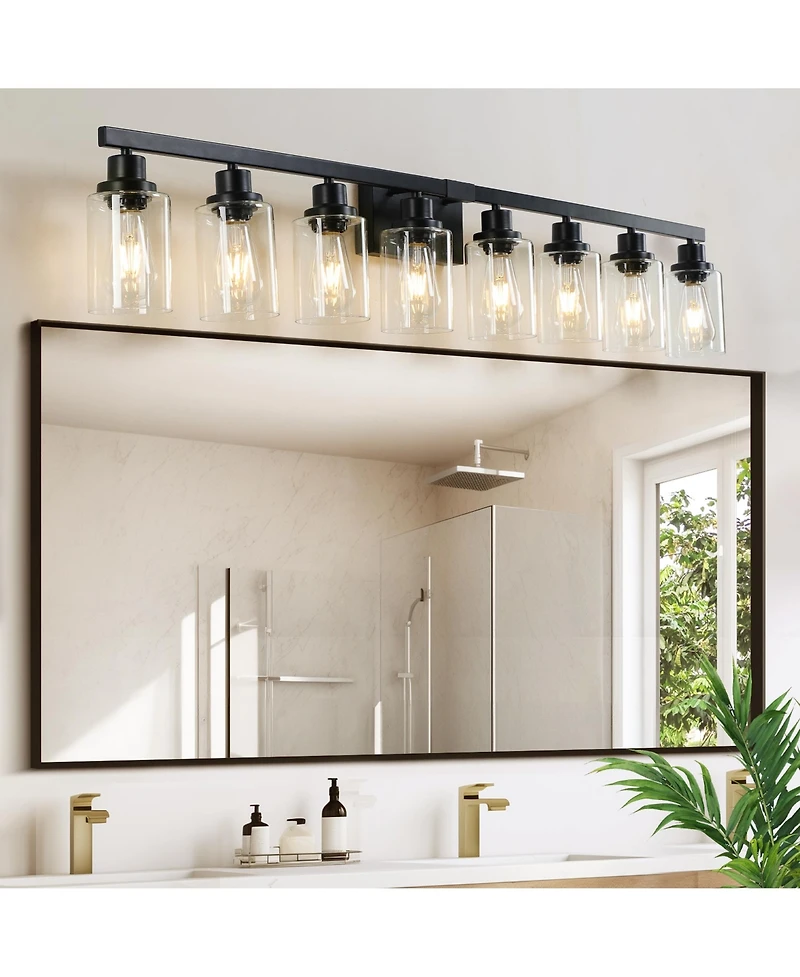 Busdays 51 Inch 8 Light Vanity Light with Clear Glass Shades Modern Iron Metal Bathroom Wall Fixture for Mirror Bathroom Dressing Table No Bulbs