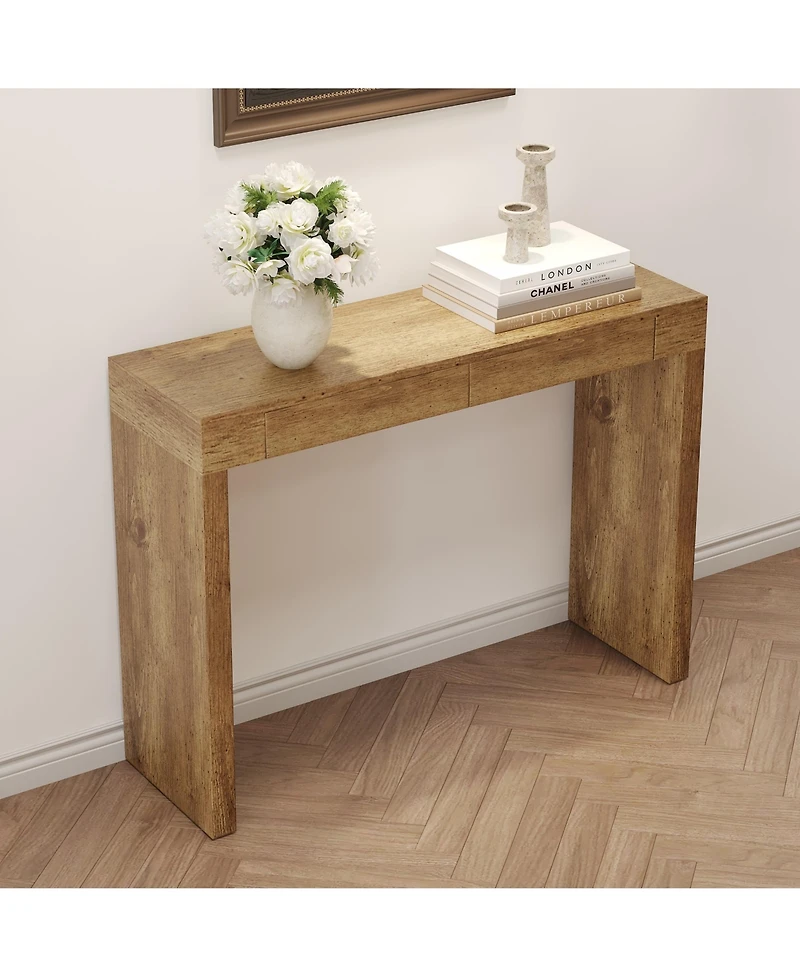 flynama 50" Natural Wood Grain Bar Table with 2 Drawers