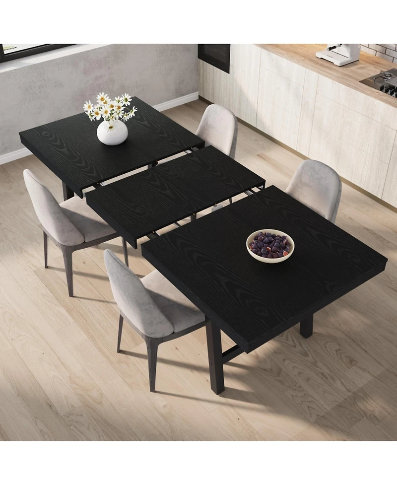 homfan Extendable Dining Table for 6-8, Industrial Rectangular Kitchen with Metal Frame, Expandable Wood-Top