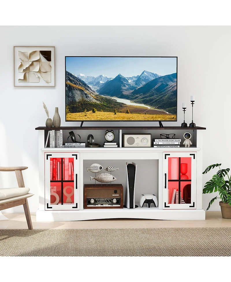 Gymax Tv Stand with Led Lights and Remote Control Storage Cabinets Adjustable Shelves