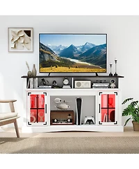 Gymax Tv Stand with Led Lights and Remote Control Storage Cabinets Adjustable Shelves