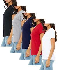 Blu Rock Women's Loose Fit Short Sleeve V-Neck Cotton Stretch Tees-5 Pack