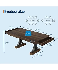 homfan 71 In Rectangular Dining Table with 2 Drawers, Double Pedestal Kitchen Table for 6-8, Wood-Look Finish