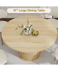 homfan 47 In Round Dining Table with Storage Shelf and Drawer, Farmhouse Kitchen Table for 4-6, Easy Assembly, Table Only