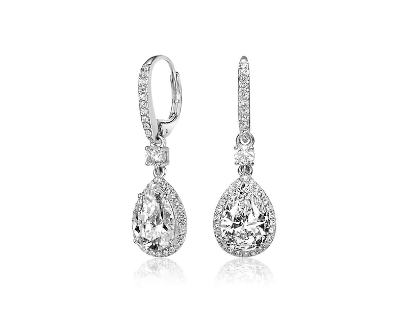 Rachel Glauber Brilliant White Gold Plated Cz Halo Pear Drop Earrings