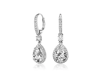 Rachel Glauber Brilliant White Gold Plated Cz Halo Pear Drop Earrings