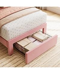 homfan Twin Upholstered Bed Frame with Headboard and Storage Drawer, Velvet Platform Wood Slats, No Box Spring Needed