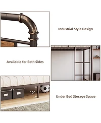 homfan Twin Over Metal Bunk Bed, Converts to 2 Single Beds, Detachable Ladder and Guardrails, Industrial Style with Board Accents