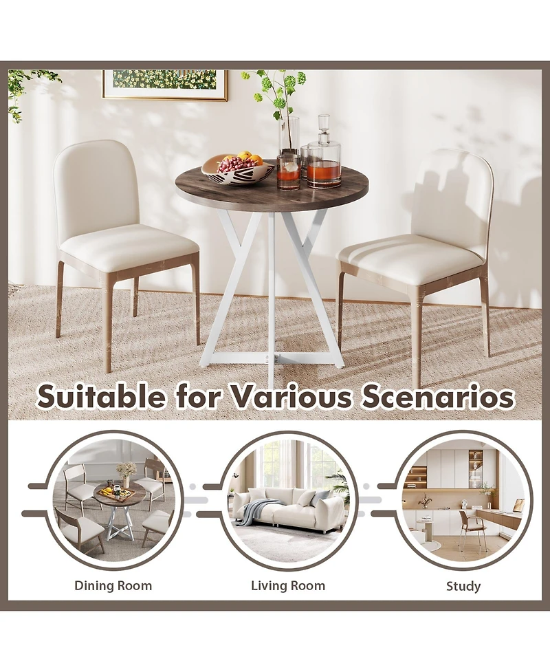 Gymax 31.5 Inch Round Dining Table for 2-4 Thick Wooden Tabletop Metal Pedestal Base