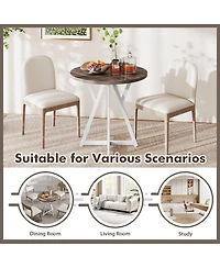 Gymax 31.5 Inch Round Dining Table for 2-4 Thick Wooden Tabletop Metal Pedestal Base