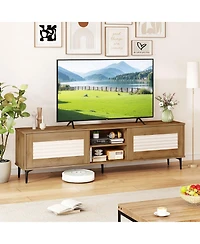Gymax Tv Stand with 2 Storage Cabinets and Open Shelves Cable Hole for TVs