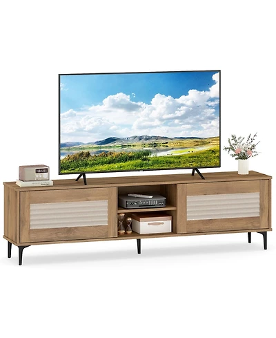 Gymax Tv Stand with 2 Storage Cabinets and Open Shelves Cable Hole for TVs