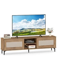 Gymax Tv Stand with 2 Storage Cabinets and Open Shelves Cable Hole for TVs