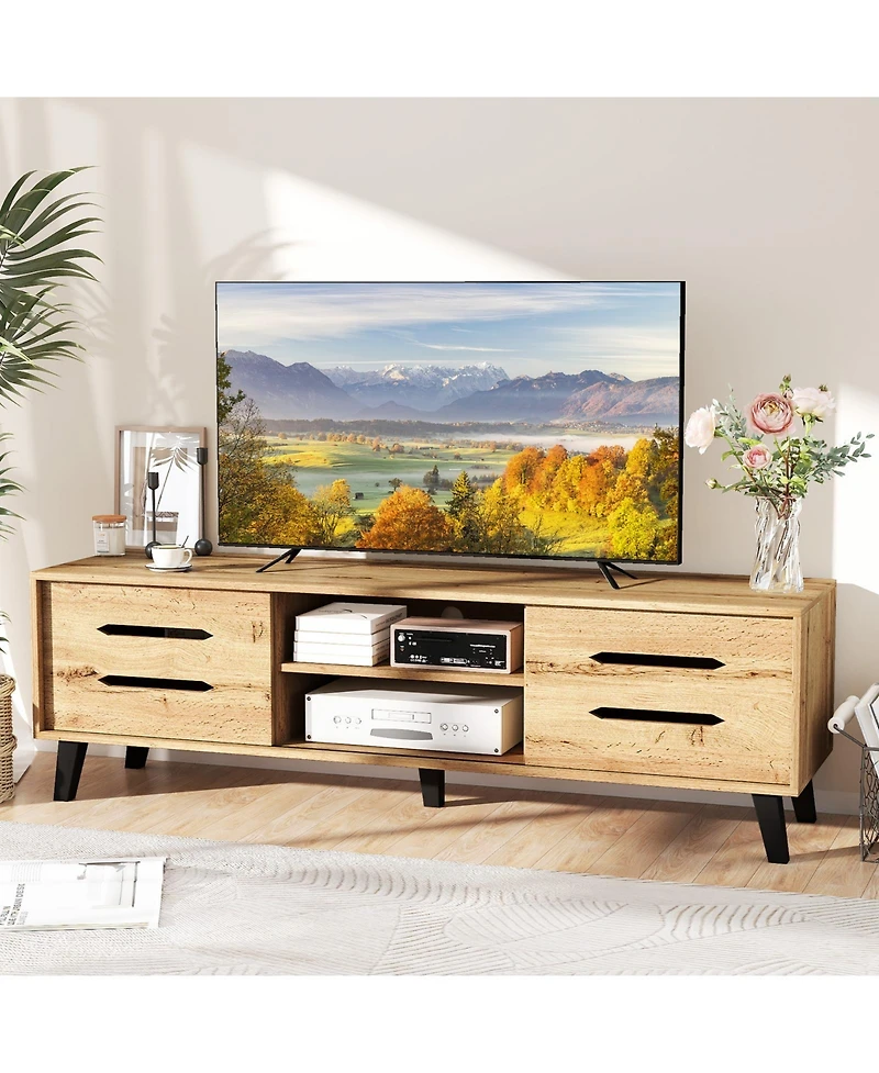 Gymax Tv Stand w/Sliding Doors Storage Shelves Cable Hole Support Legs for 65inch TVs