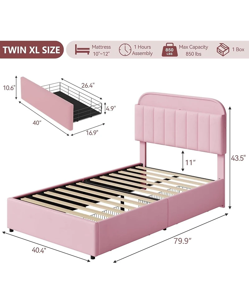 gaomon Twin Size Bed Frame with 2 Flexible Drawers