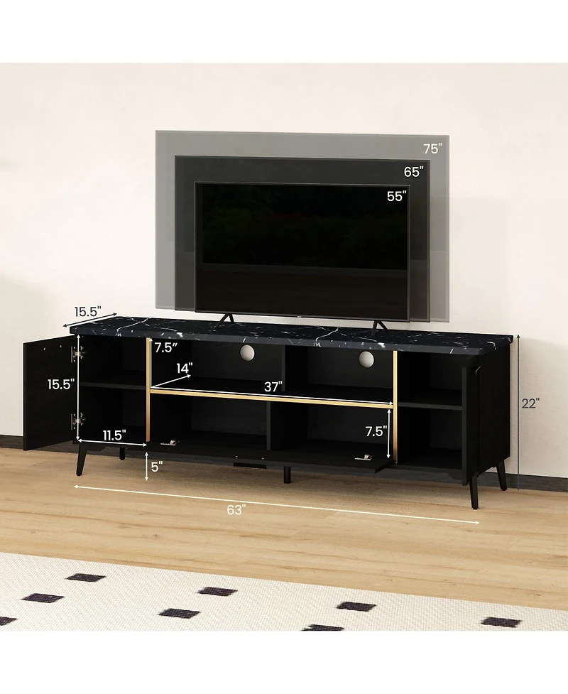 Gymax Mid Century Modern Entertainment Center 63-Inch Tv Stand for TVs up to 75inch