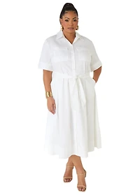 Ashley Stewart Women's Cotton Blend A Line Shirtdress