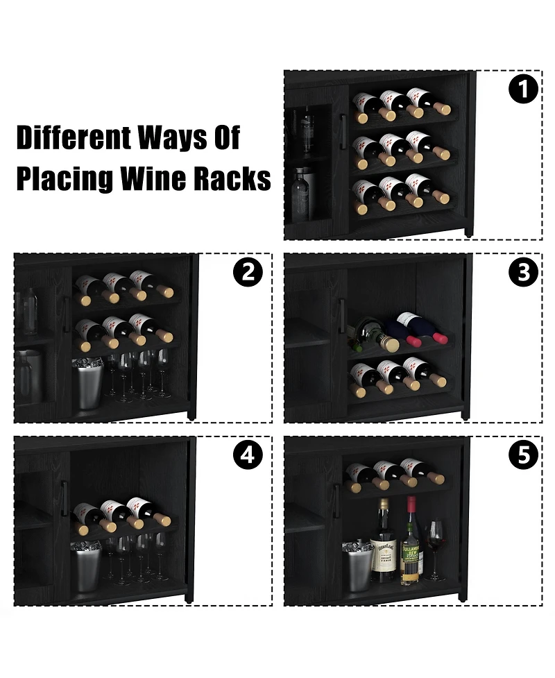 homfan Wine Cabinet with Removable Bottle Storage, Stemware Holder and Ventilated Durable Mdf Iron Home Bar Organizer for Dining Room