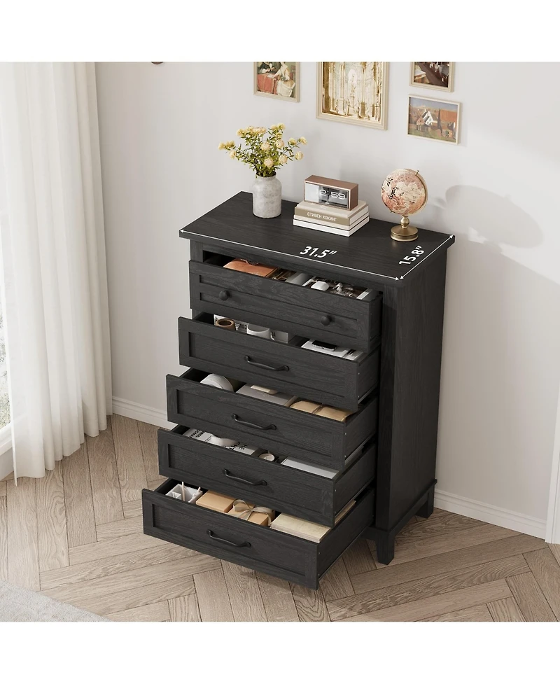 gaomon 5 Dresser for Bedroom, 41.3 Tall Vertical Drawer Dresser, Freestanding Wooden Closet Chest Living Room, Set of 2