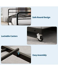 homfan Twin Daybed with Pop-Up Trundle, Linen Upholstered Storage Headboard, Led Lights and Charging Station