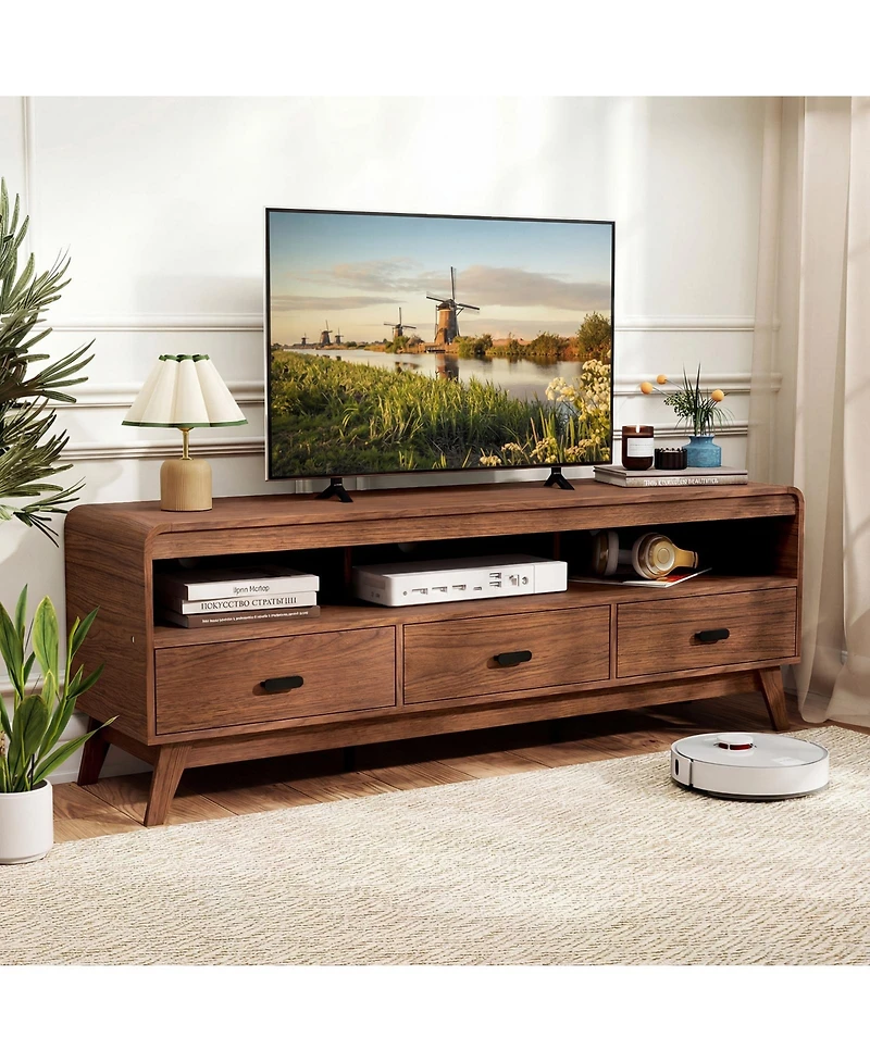 Gymax Tv Stand for Tvs Mid Century Modern Entertainment Center TV Cabinet