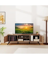 Gymax Tv Stand with 2 Storage Cabinets and Open Shelves 6 Support Feet for Living Room