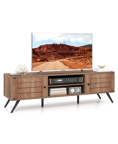 Gymax Tv Stand with 2 Storage Cabinets and Open Shelves 6 Support Feet for Living Room