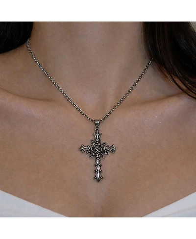 Rebl Jewelry Silver Rose Cross Chain