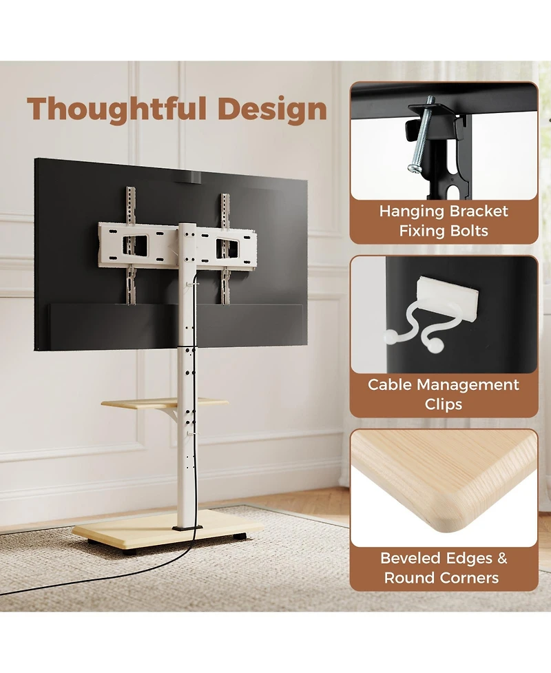 Gymax Rolling Tv Stand on Wheels with 30 Degree Tilt Mount Adjustable Shelf and Cable Management