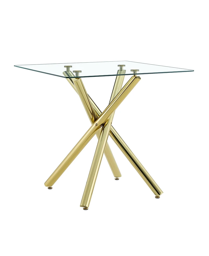 flynama Modern Gold Cross-Leg Bar Table with Tempered Glass Top
