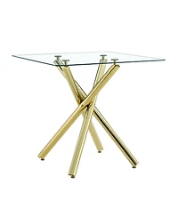 flynama Modern Gold Cross-Leg Bar Table with Tempered Glass Top