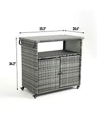 flynama Outdoor Wicker Bar Cart with Plastic Wood Top