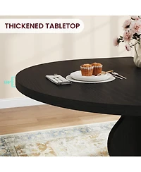 homfan Extendable Round to Oval Dining Table for 4-8, Farmhouse Kitchen Table with Self-Storing Leaf, Mdf Top, Metal Frame