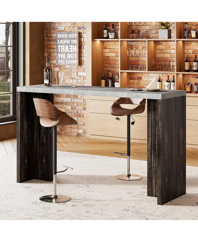 homfan Counter Height Bar Table for 4-6, 55 In Rectangular Pub Table with Faux Marble Top