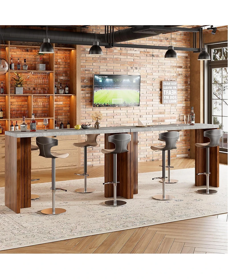 homfan Counter Height Bar Table for 4-6, 55 In Rectangular Pub Table with Faux Marble Top