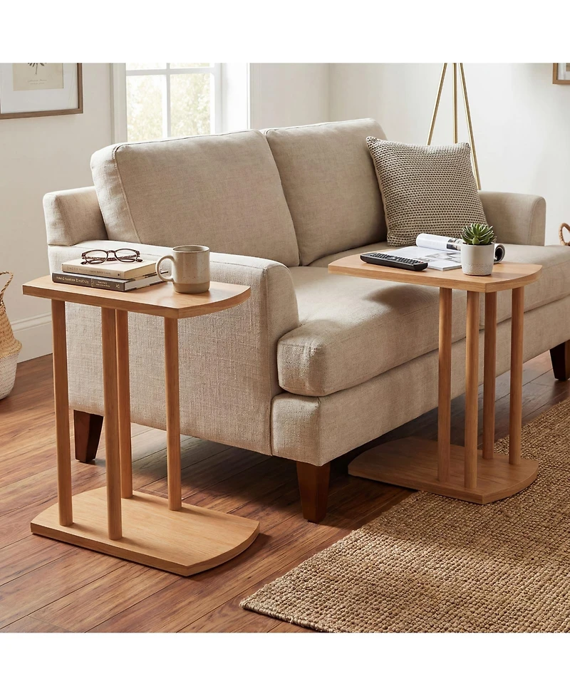 Slickblue 2-Tier C-Shaped Side Table Teak Wood with Thickened Top