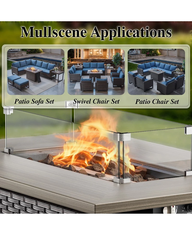 Pocassy Rectangular Propane Fire Pit with 50,000 Btu Output, Fire Pit Table for Outside Patio with volcanic Stones and Wind Guard
