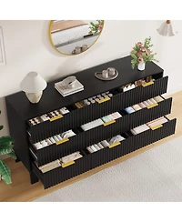 gaomon 9 Drawer Fluted Dresser - Modern Wooden Chest of Drawers with Metal Handle, Clothes Storage Organizer for Bedroom, Hallway, Entryway