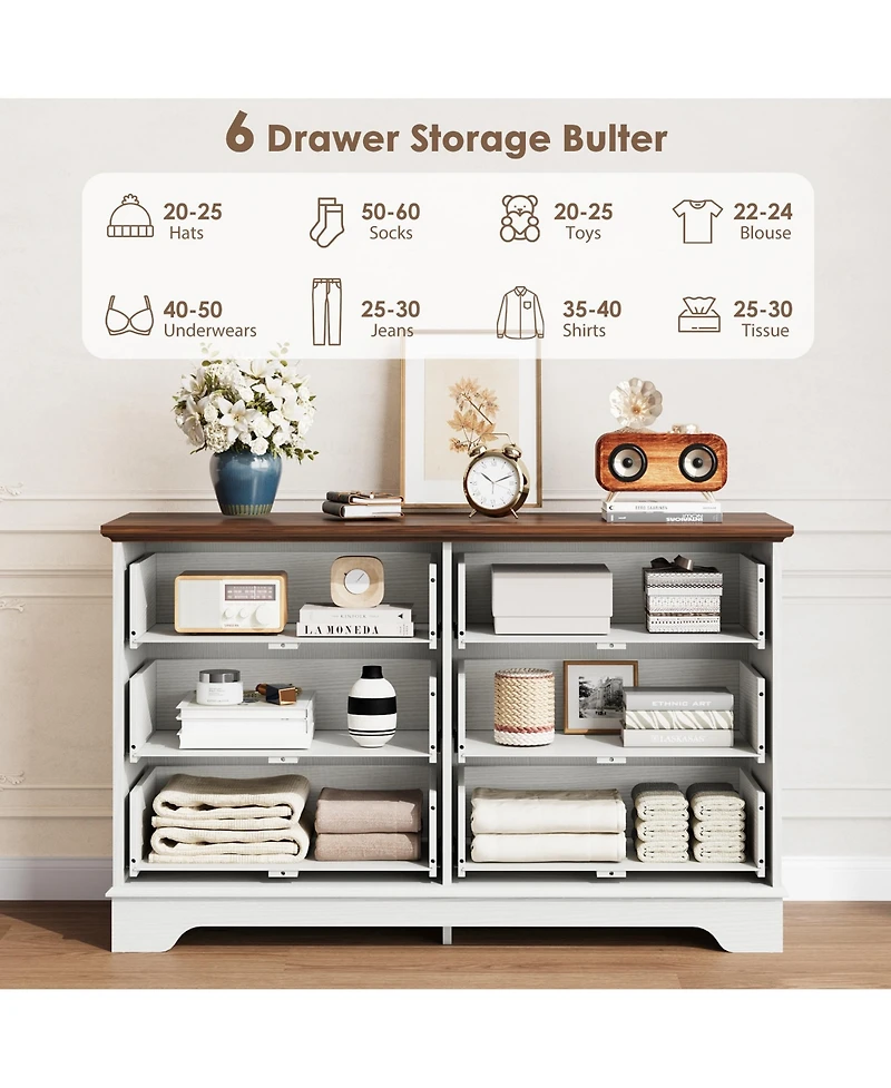 gaomon 6 Drawer Dresser For Bedroom, 47" Wide Double Chest of Drawers, Living Room, Hallway, Entryway
