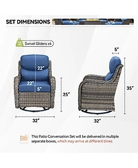 Pocassy 4 Pieces Outdoor Gliders Chairs Swivel with 5-Inch Thick Cushions