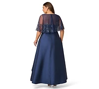 Adrianna Papell Plus Cape Detail Asymmetrical Ball Gown