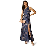 Adrianna Papell Petite One-Shoulder Side-Slit Gown