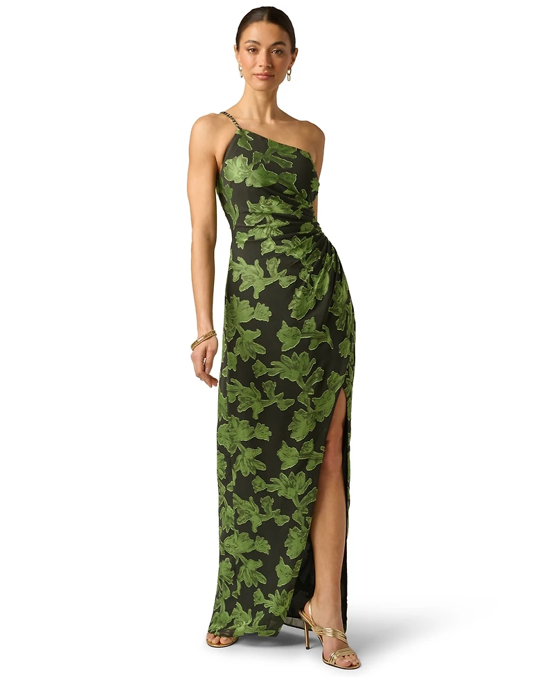 Adrianna Women's Printed Burnout One-Shoulder Dress