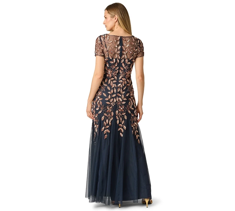 Adrianna Papell Petite Floral Beaded Gown