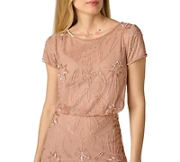 Adrianna Papell Women's Beaded Blouson Boat Neck Gown