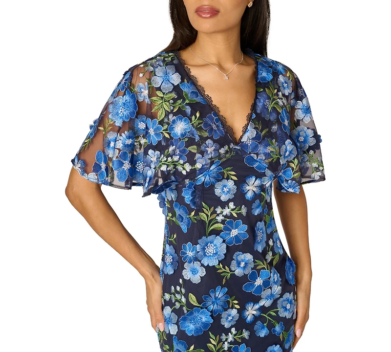 Adrianna Papell Women's Embroidered Dolman-Sleeve V-Neck Dress