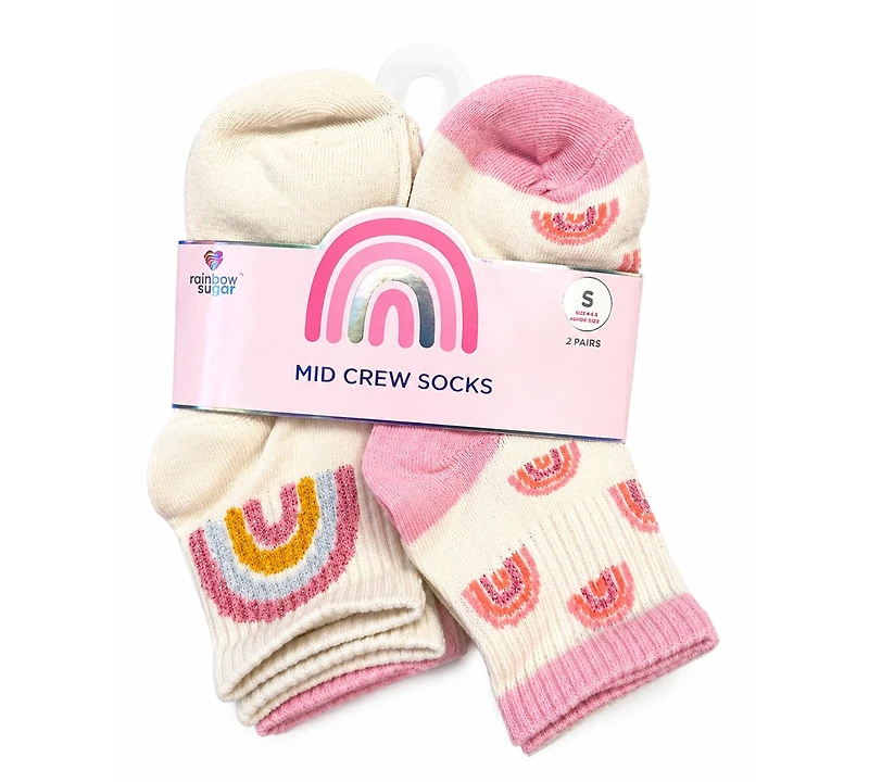 Rainbow Sugar Girls' 4-8.5 Mid Crew Socks, 8-Pack