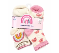 Rainbow Sugar Girls' 4-8.5 Mid Crew Socks, 8-Pack