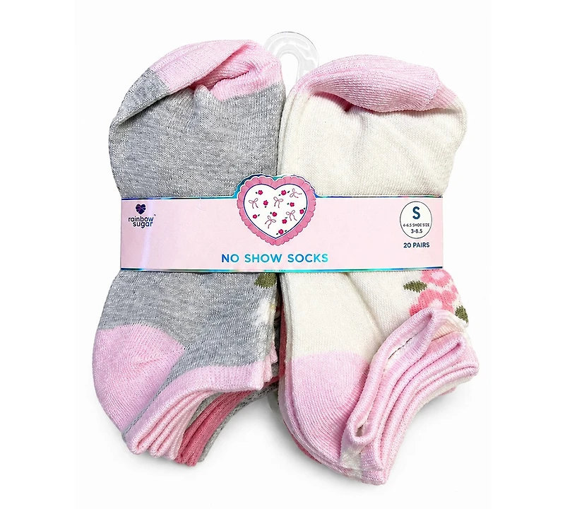 Rainbow Sugar Girls' 4-8.5 Low Cut Socks, 20-Pack